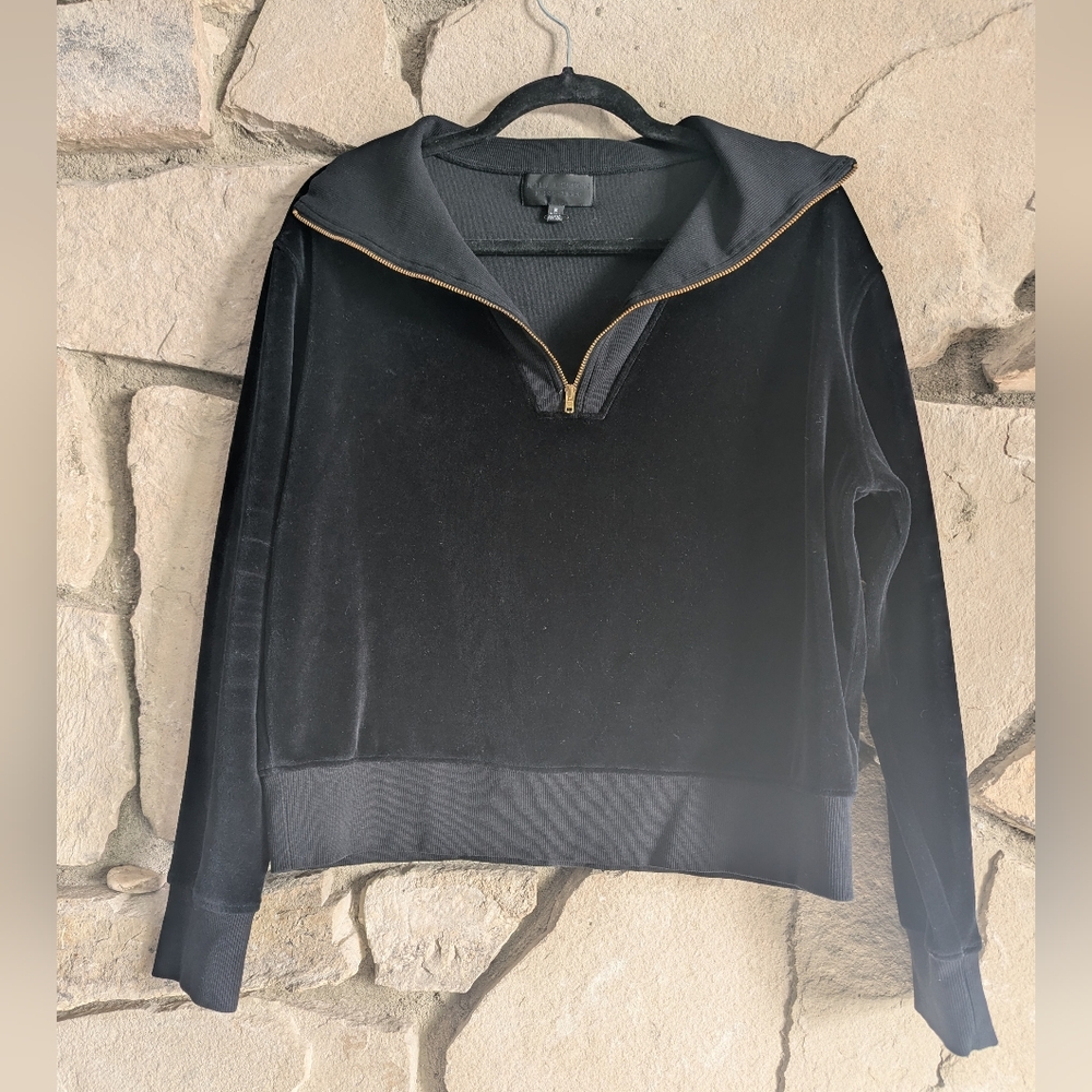 Nili Lotan Bentley Quarter Zip In Black Velour